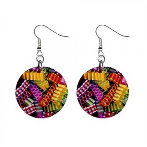 Ribbon Candy Christmas Dangle Earrings Jewelry 1 inch Buttons 12982389