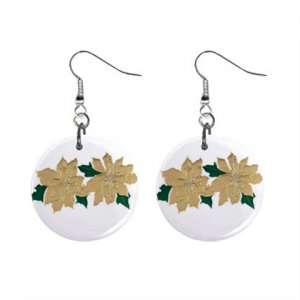 Foiled Pointsetta Christmas Dangle Earrings Jewelry 1 inch Buttons 13092651