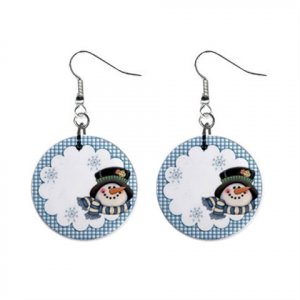 Gingham Snowman Christmas Dangle Earrings Jewelry 1 inch Buttons 13092655