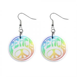 Pastel Peace Sign Dangle Button Earrings Jewelry 1 inch Round 14881798