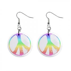 Pastel Peace Symbol Sign Dangle Button Earrings Jewelry 1 inch Round 14881811