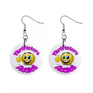 Thiftstore Addict Novelty Dangle Button Earrings Jewelry 1 inch Round 14006608