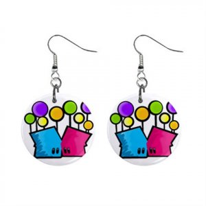Colorful Cartoon Dangle Button Earrings Jewelry 1 inch Round 12329468