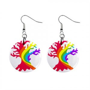 Rainbow Tree Dangle Button Earrings Jewelry 1 inch Round 12289394