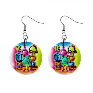 Grafiti Dangle Button Earrings Jewelry 1 inch Round 12289406