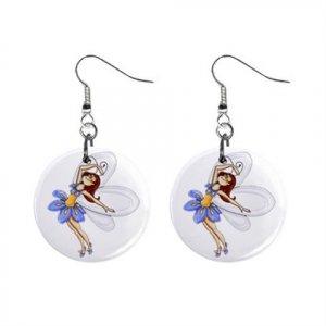 Cute Fairy Dangle Button Earrings Jewelry 1 inch Round 12310663