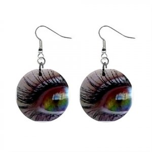 Rainbow Eyes Dangle Button Earrings Jewelry 1 inch Round 12477773