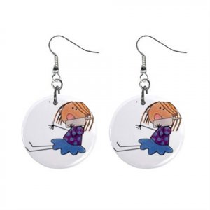 Teen Girl on Cell Phone Dangle Button Earrings Jewelry 1 inch Round 12893871