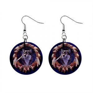 Native American Wolf Dangle Button Earrings Jewelry 1 inch Round 12894135