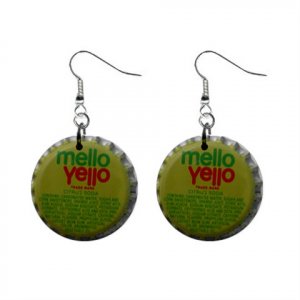Mello Yello Soda Bottle Cap Dangle Button Earrings Jewelry 1 inch Round 16452860