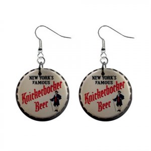 Knickerbocker Beer Bottle Cap Dangle Button Earrings Jewelry 1 inch Round 16452861