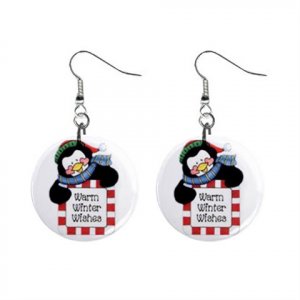 Holiday Penguin Christmas Dangle Button Earrings Jewelry 1 inch Round 13092717