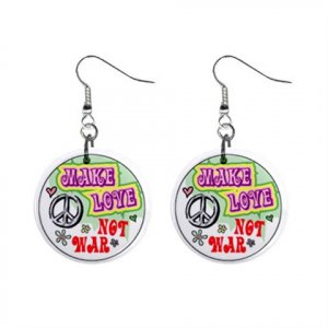 Make Love Not War Peace Sign Hippie Dangle Button Earrings Jewelry 14296902