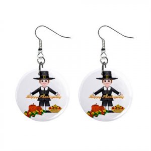 Happy Thanksgiving  Piligrim Dangle Button Earrings Jewelry 17007274