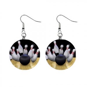 Bowling Strike Bowl Pins Dangle Earrings Jewelry 1 inch Buttons 13705616