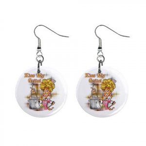 KISS MY GRITS Dangle Button Earrings Jewelry 1 inch Round 13969149