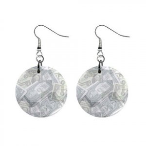 Money  Pattern Dangle Button Earrings Jewelry 1 inch Round 13176524