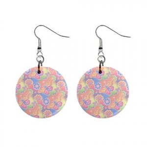 Pastel Butterflies Pattern Dangle Button Earrings Jewelry 1 inch Round 13176525