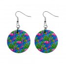 Pink Flamingo  Pattern Dangle Button Earrings Jewelry 1 inch Round 13176527