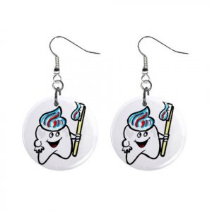 Happy Tooth with brush Dangle Earrings Jewelry 1 inch Buttons 12479762