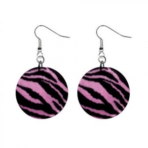 PINK ZEBRA Pattern Dangle Button Earrings Jewelry 1 inch Round 13566864