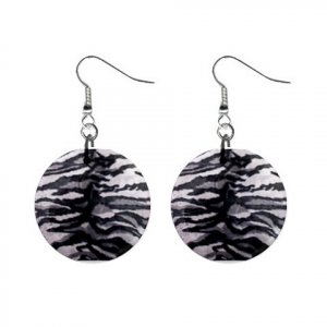 WHITE TIGER Pattern Dangle Button Earrings Jewelry 1 inch Round 13597026
