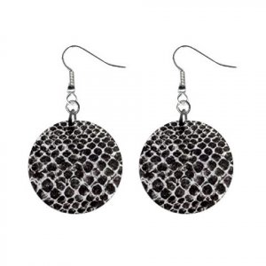 Black Snake Skin Pattern Dangle Button Earrings Jewelry 1 inch Round 13597037