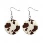 Brown and White COW Pattern Dangle Button Earrings Jewelry 1 inch Round 13597244