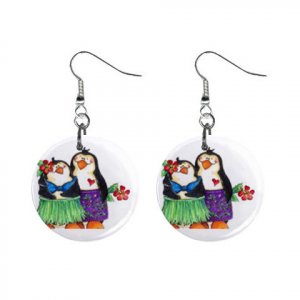 Hawaiian PENGUINS Dangle Button Earrings Jewelry 13152938