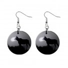 Moose Silhouette Black and White Dangle Button Earrings Jewelry 13894488