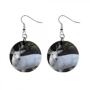 White Deer Piebald  Dangle Button Earrings Jewelry 13894485