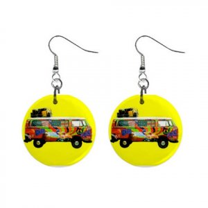New Hippie Bus Retro Dangle Button Earrings Jewelry 13894467