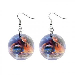 Native American Woman Dangle Button Earrings Jewelry 1 inch Round 20119381
