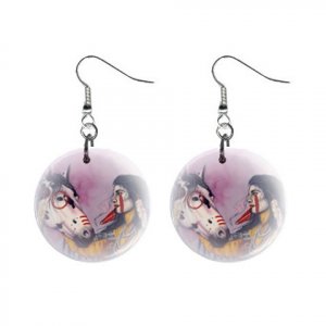 Native American with Horse Dangle Button Earrings Jewelry 1 inch Round 20119384