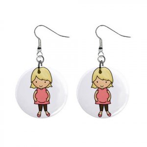 Blonde Pregnant Mom Baby Shower Gift Dangle Button Earrings Jewelry 1 inch Round 20119833