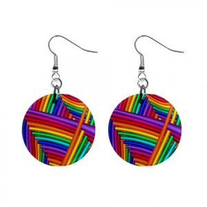 New Interlocking Colorful Design Dangle Button Earrings Jewelry 13100603