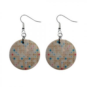 New Scrabble Game Design Dangle Button Earrings Jewelry 1" Round 14421332