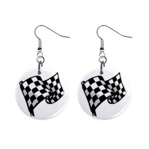 New Checkered Race Racing Flag Design Dangle Button Earrings Jewelry 1" Round 16945091
