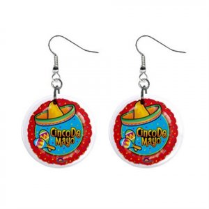 New Cinco De Mayo May 5th Design Dangle Button Earrings Jewelry 1" Round 14713956