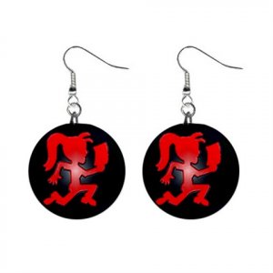 New Red Black Hatchetgirl  Design Dangle Button Earrings Jewelry 1" Round 14657258