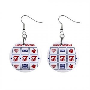 New Slot Machine Lucky 7 1" Round Button Dangle Earrings Jewelry 16503101
