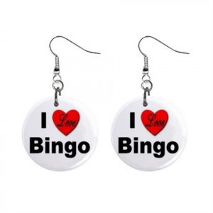 New I LOVE BINGO Design #6 1" Round Button Dangle Earrings Jewelry 16546214