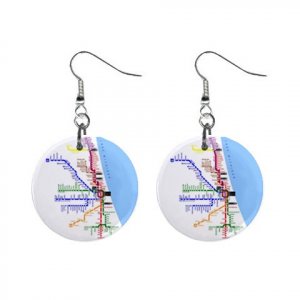 New Chicago City Subway Map Design 1" Round Button Dangle Earrings Jewelry 14537817
