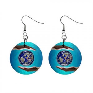 New Earth Day Green Recycle Design Dangle Button Earrings Jewelry 1" Round 14431846