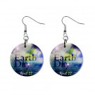 New Earth Day #3 Green Recycle Design Dangle Button Earrings Jewelry 1" Round 14431864