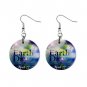 New Earth Day #3 Green Recycle Design Dangle Button Earrings Jewelry 1" Round 14431864