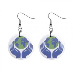 New Earth Day #4 Green Recycle Design Dangle Button Earrings Jewelry 1" Round 14431882