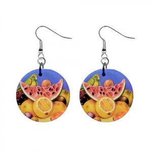 New Frida Kahlo Fruit Art  Design Dangle Button Earrings Jewelry 1" Round 14116760