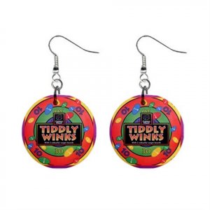 New Tiddly Winks Design Dangle Button Earrings Jewelry 1" Round 16546225