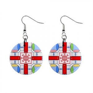 New Parcheesi Design Dangle Button Earrings Jewelry 1" Round 16546224